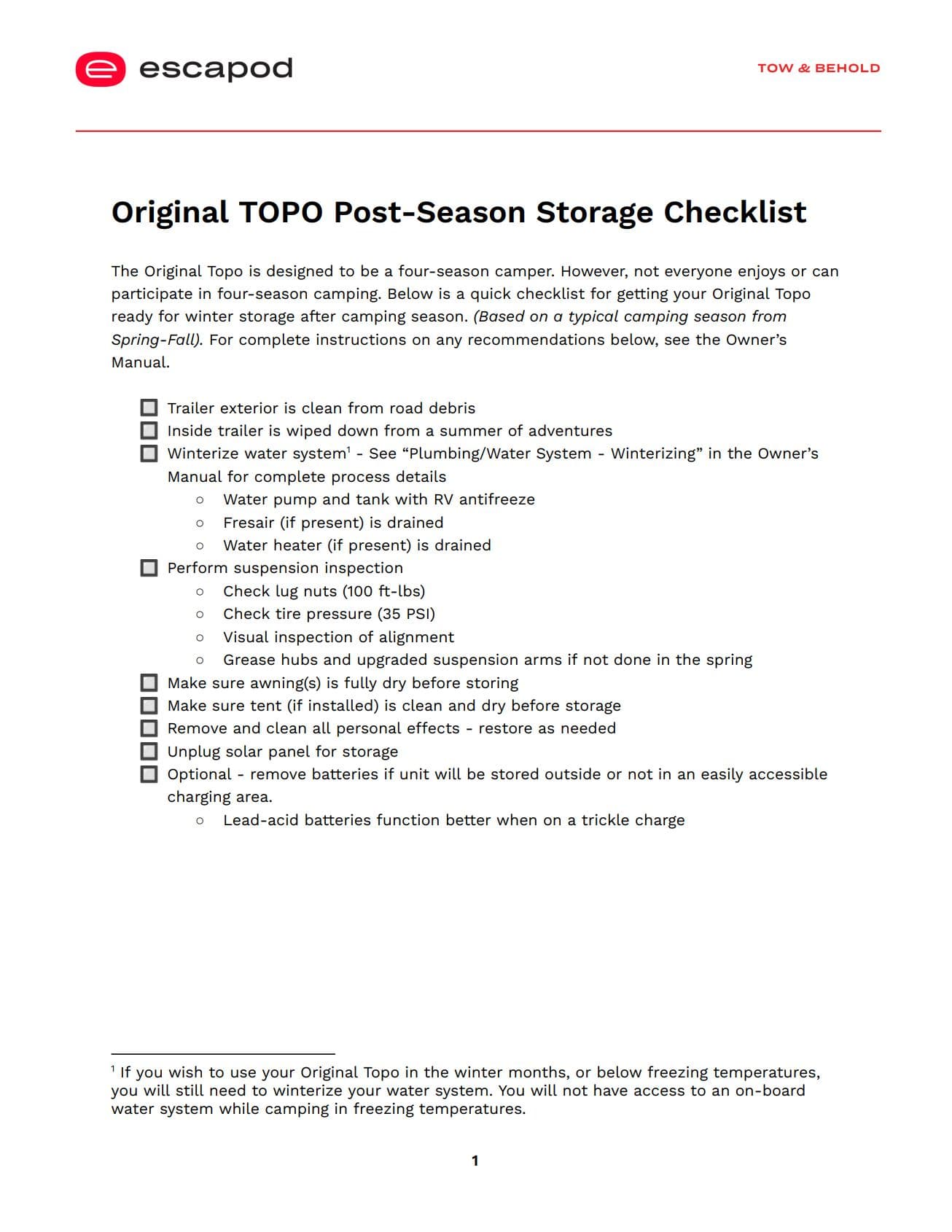 Screenshot of Escapod Original TOPO Post-Season Storage Checklist